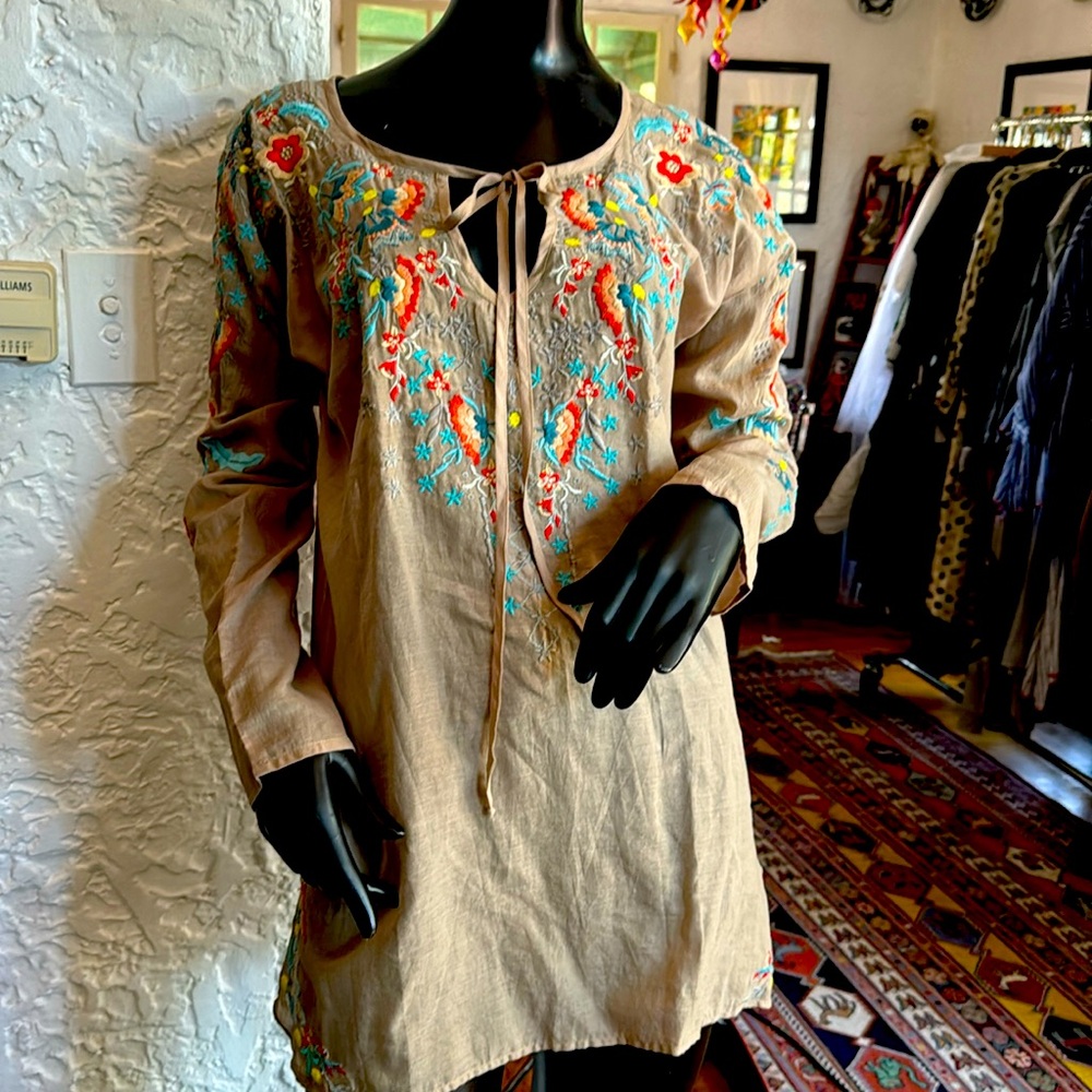 Johnny Was tie front cotton blouse